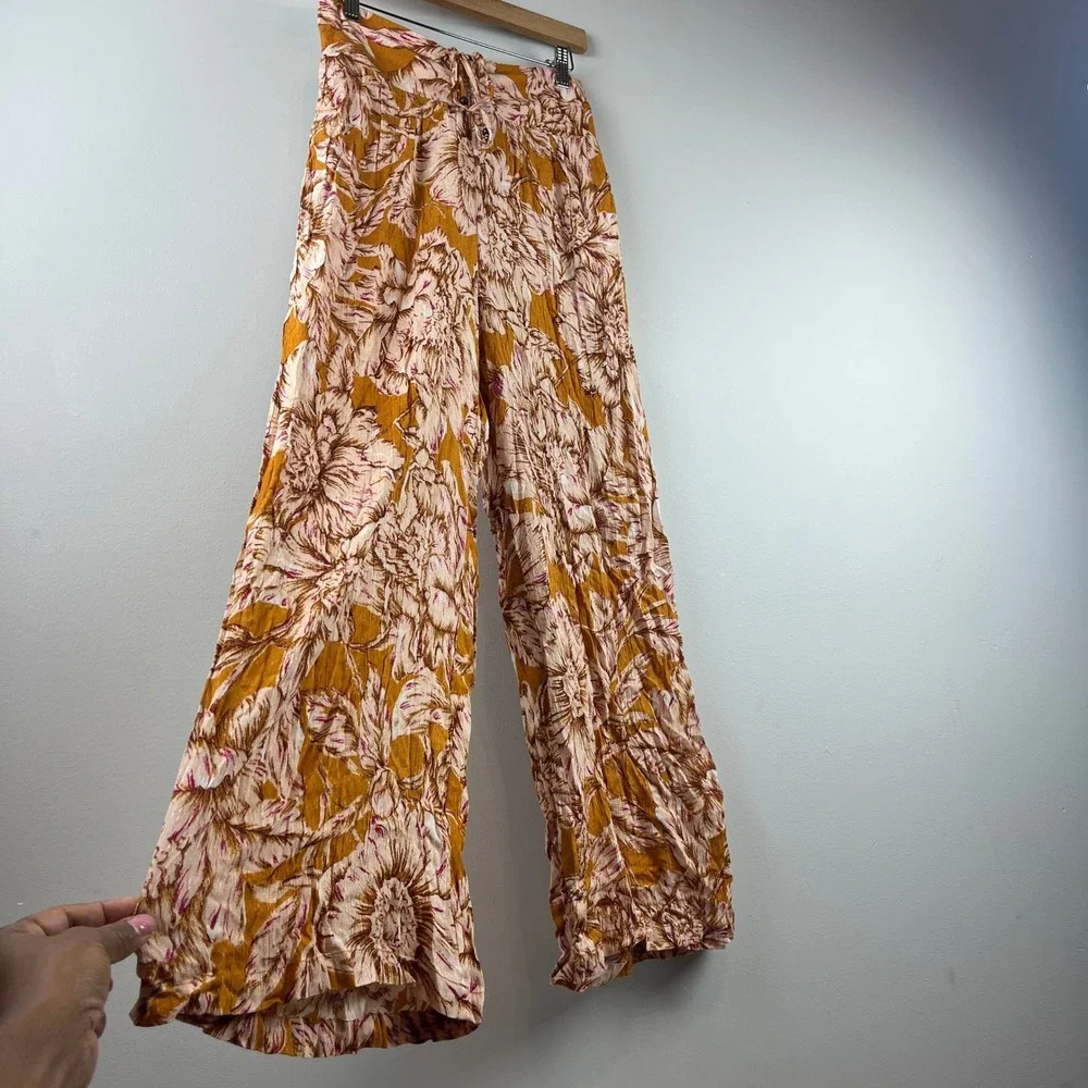 2/$30 New with tag Band of The Free Tan Arizona Gold Floral Wide Leg Pants Small - Picture 7 of 9